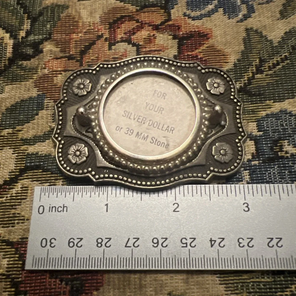 Vintage Floral Bronze Metal Belt Buckle 39x40mm Gemstone Holder Classic